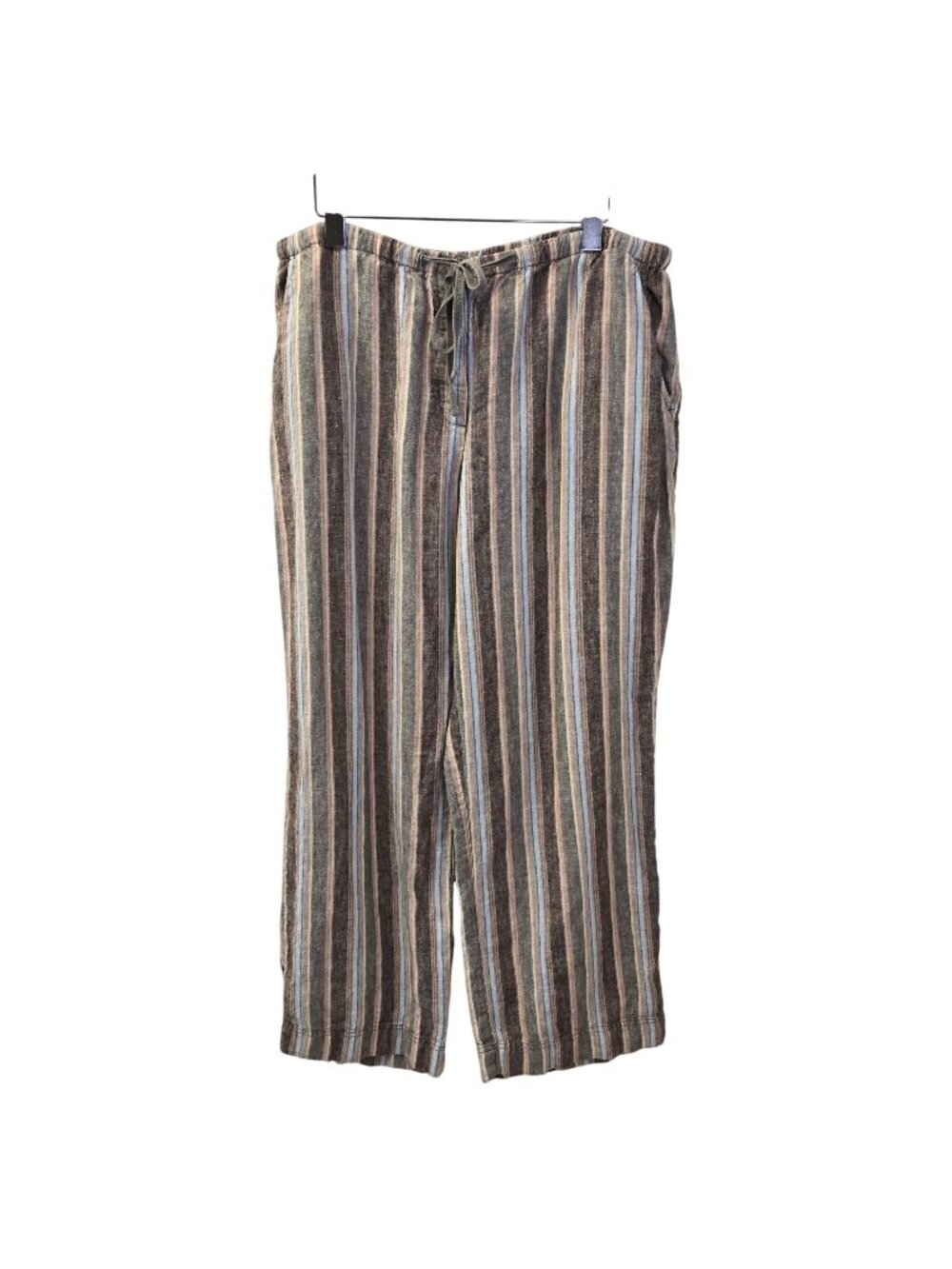 Boden 100% Linen Striped Wide Leg Crop Pants Size 18